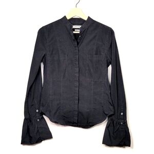 FRAME Denim Button Down Blouse Bell Sleeve Black Standing Victorian Size XS